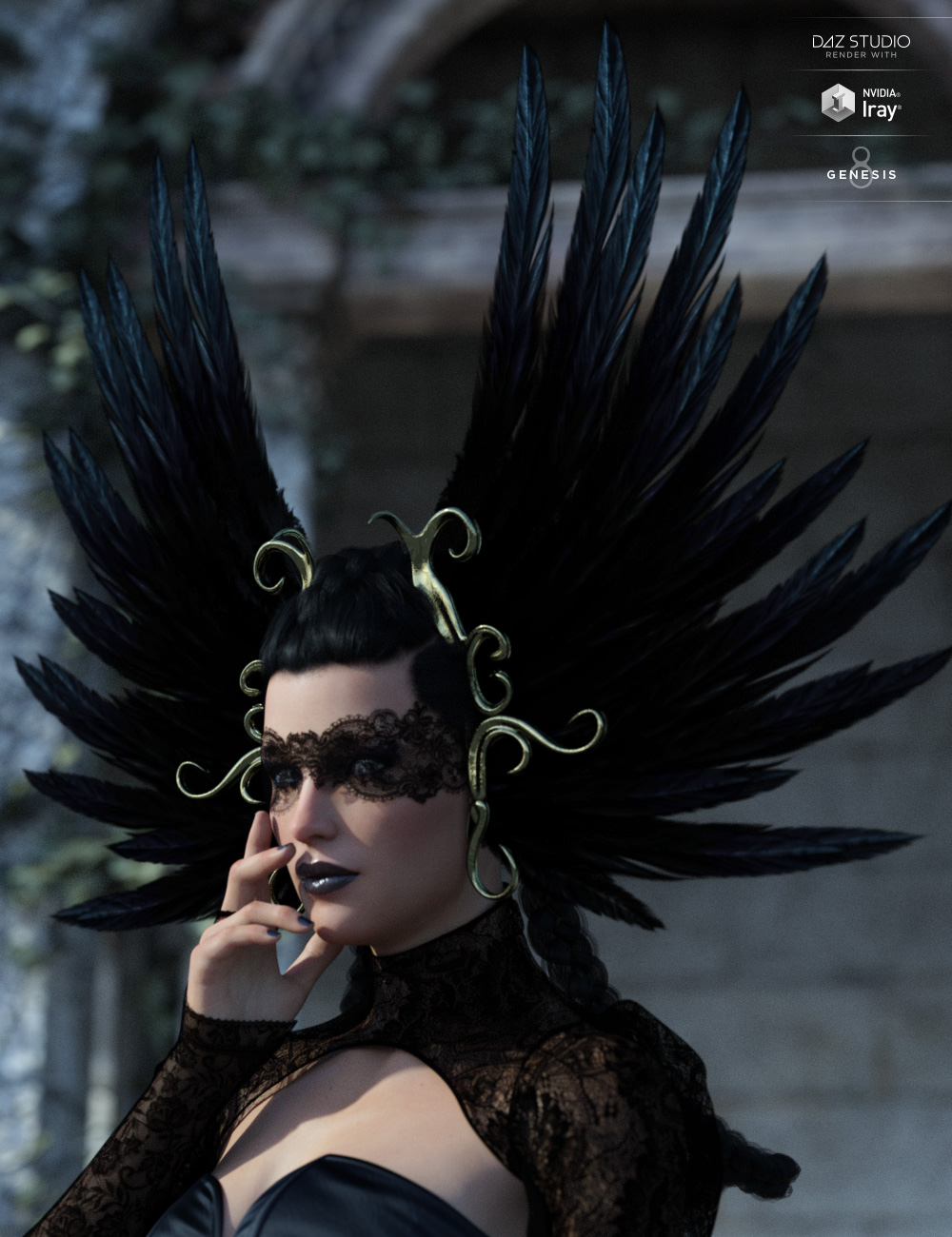 Raven Headwear for Genesis 3 and 8 Female(s) by: Lilflame, 3D Models by Daz 3D
