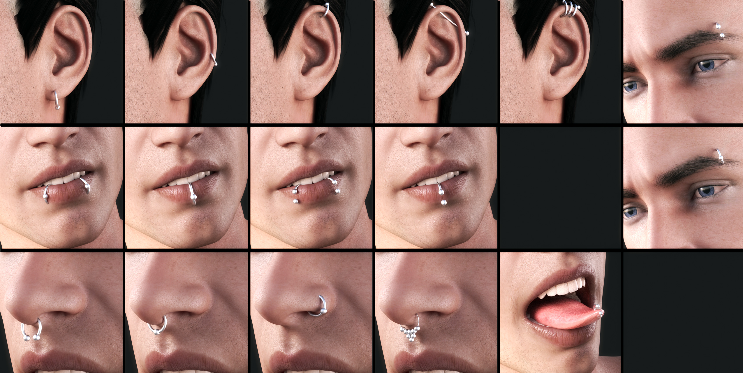 Piercing Collection for Genesis 8 Male(s) by: Neikdian, 3D Models by Daz 3D