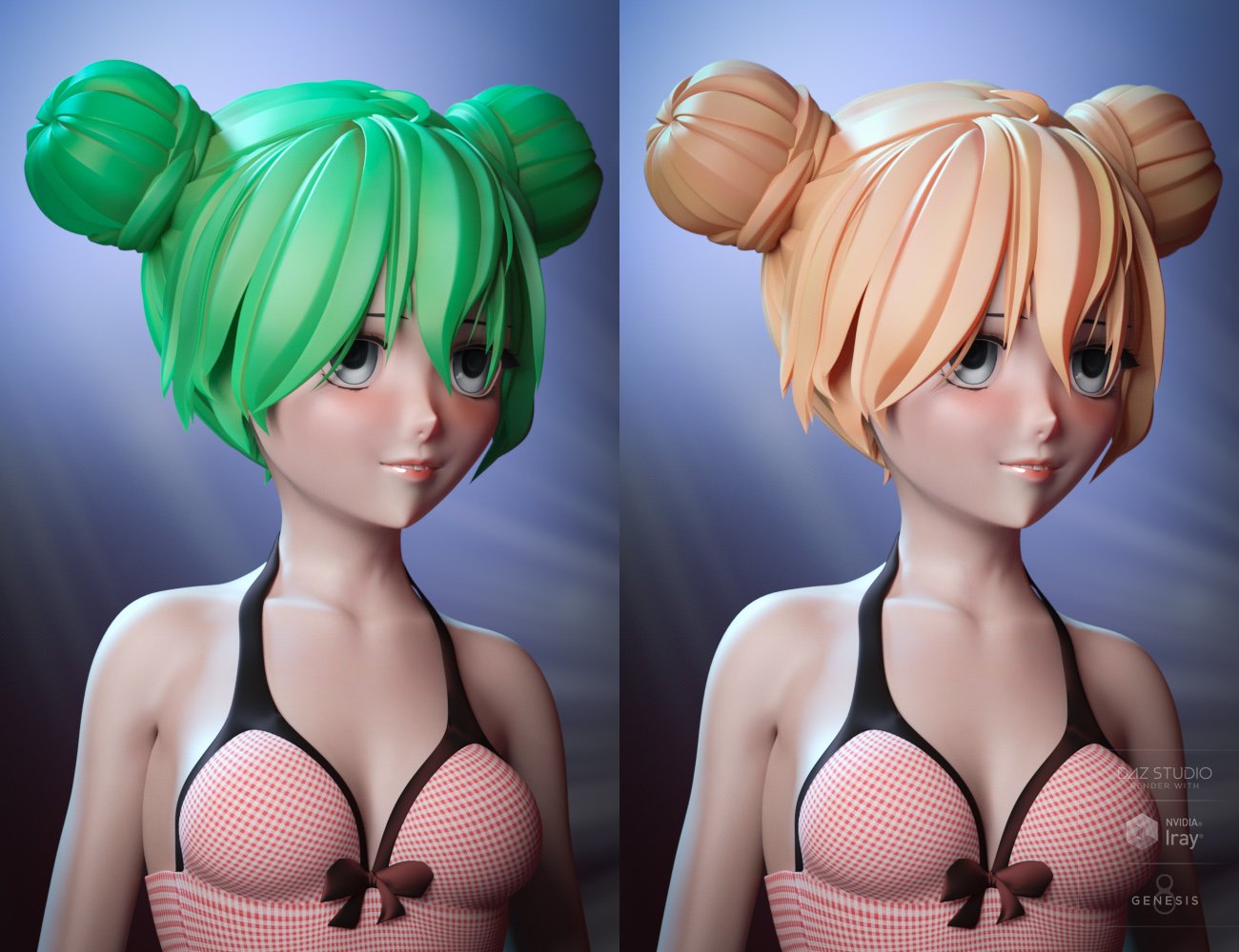 Anime Bun Hair for Genesis 8 Female(s) by: , 3D Models by Daz 3D