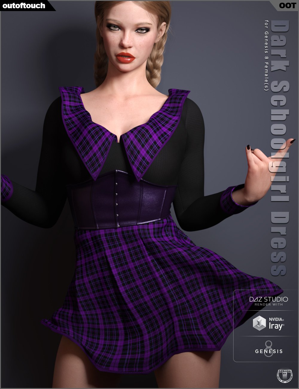 Dark Schoolgirl Dress for Genesis 8 Female(s) by: outoftouch, 3D Models by Daz 3D