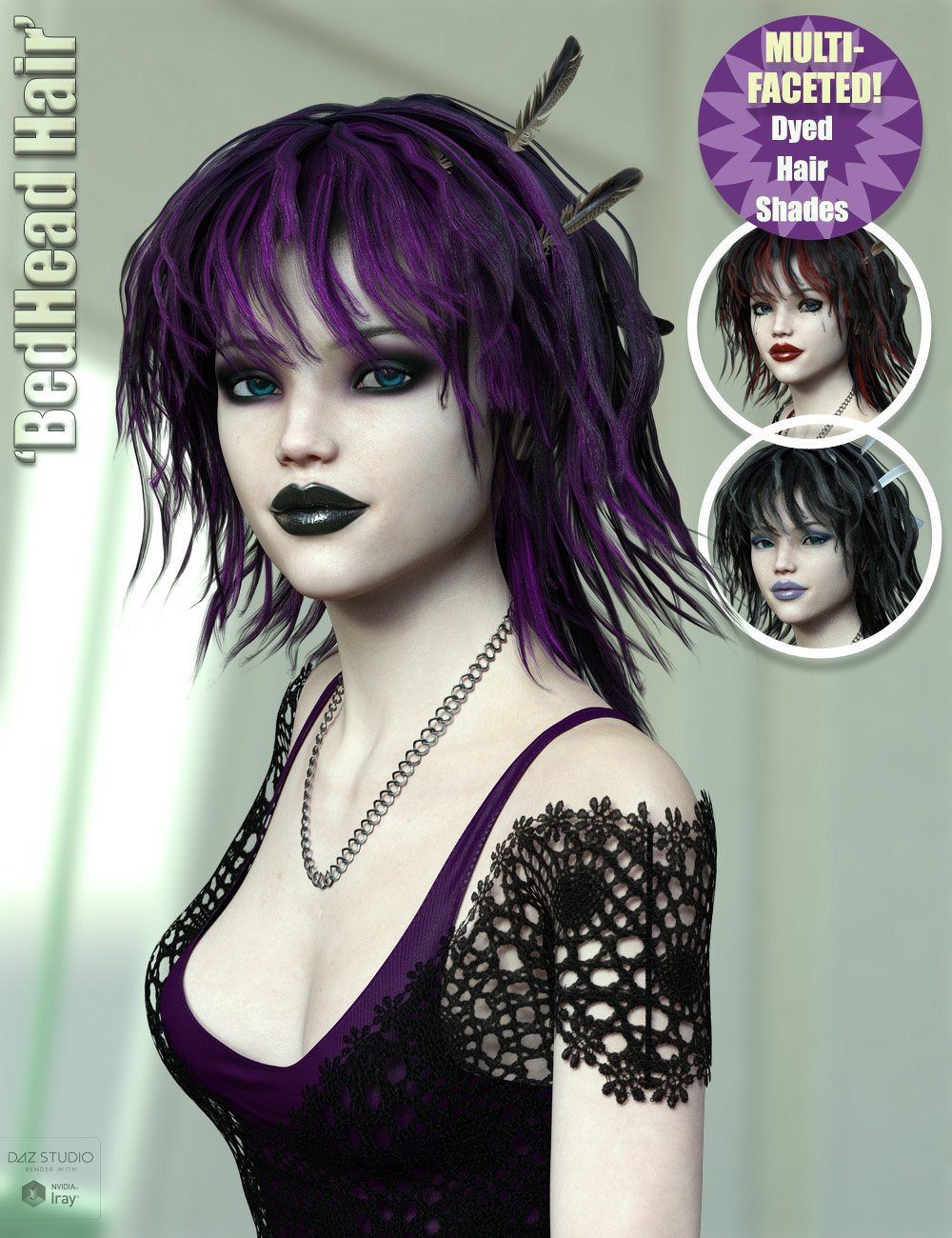 Bedhead Hair for Genesis 3 & 8 Female(s) by: ForbiddenWhispersFeralFey, 3D Models by Daz 3D