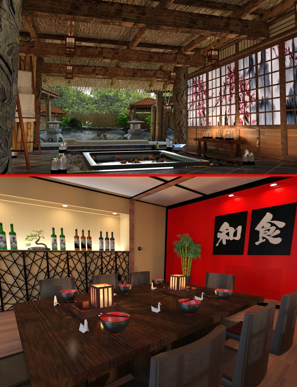 Japanese Restaurant, Spa and Hot Spring Bundle by: Digitallab3D, 3D Models by Daz 3D