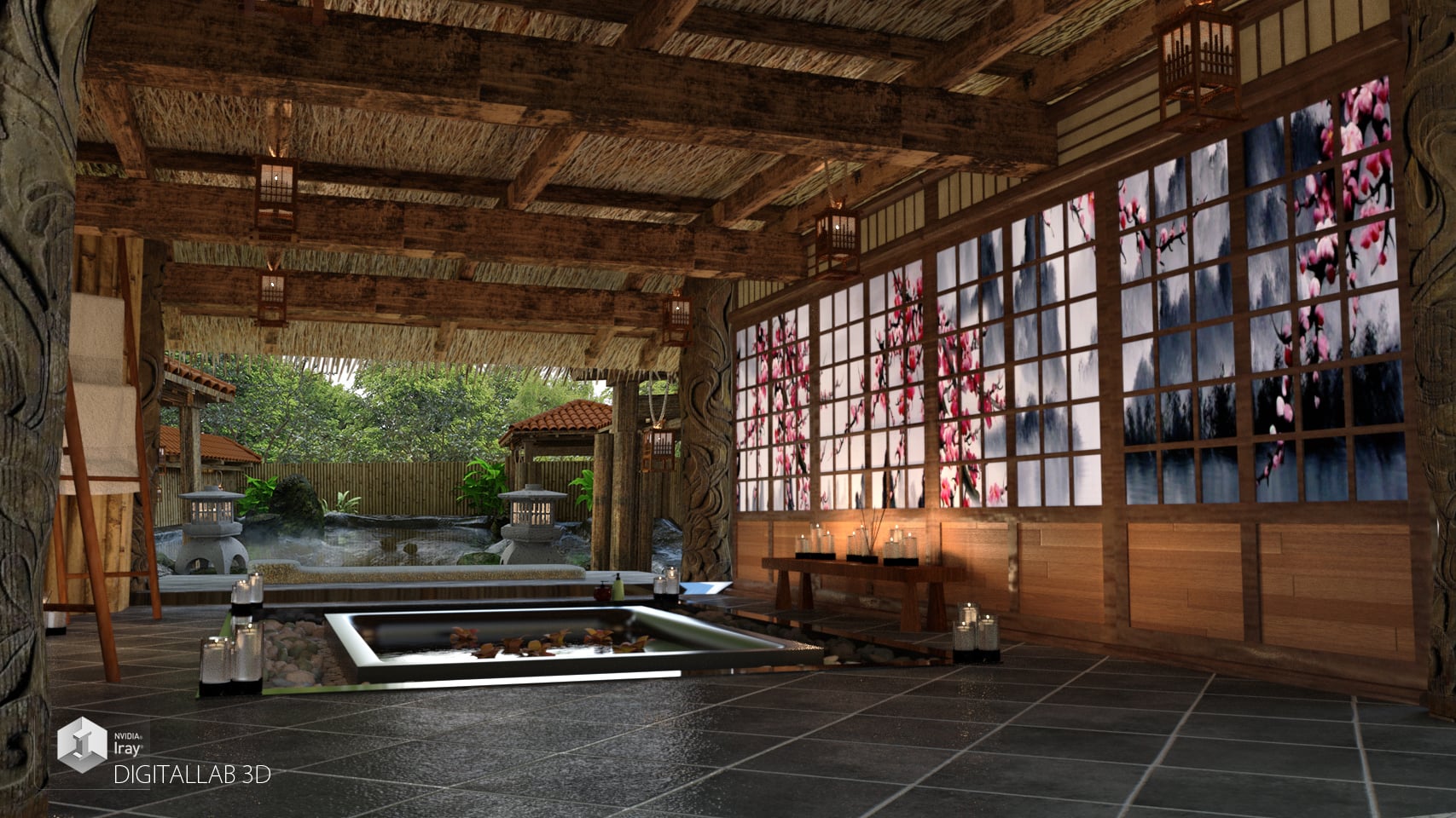 Japanese Restaurant, Spa and Hot Spring Bundle Daz 3D