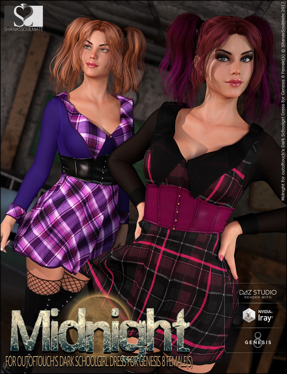 Dark Schoolgirl Dress Midnight Textures by: ShanasSoulmate, 3D Models by Daz 3D