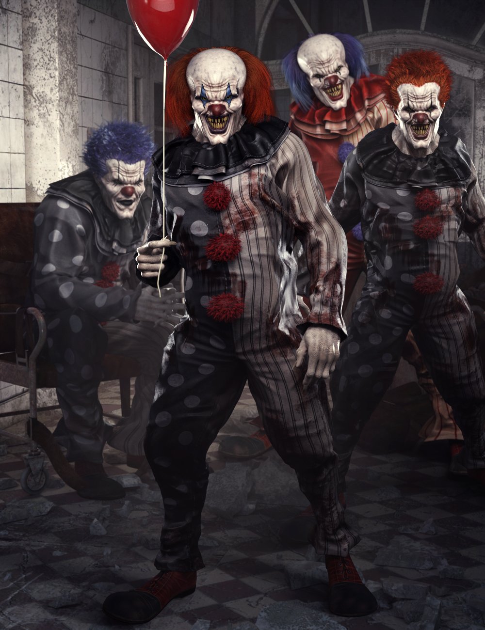 Evil Clown HD for Genesis 8 Male by: Josh Crockett, 3D Models by Daz 3D