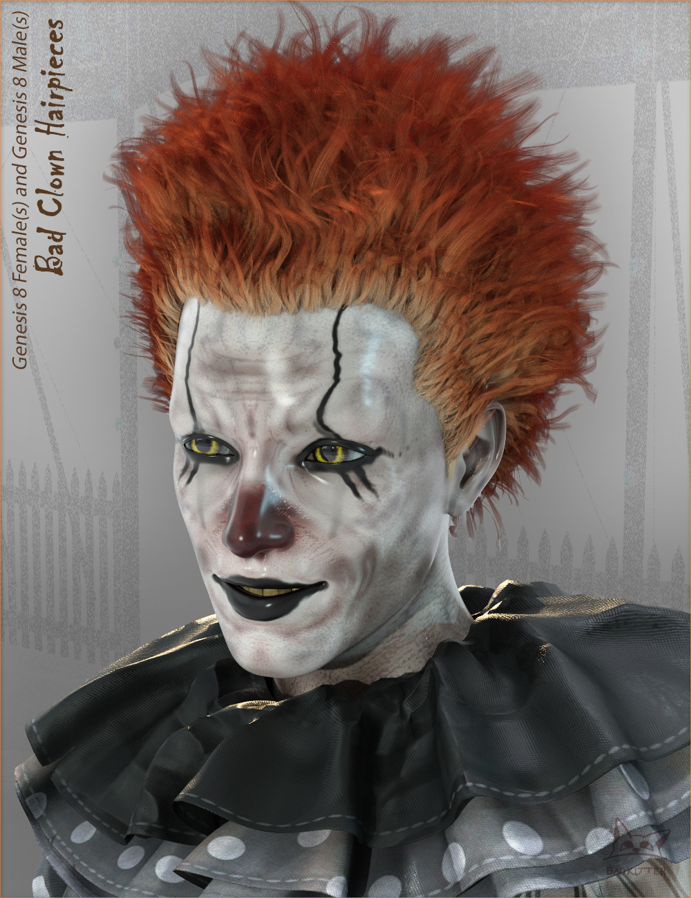 Bad Clown Hairpieces for Genesis 8 Male(s) and Female(s) by: BadKitteh Co, 3D Models by Daz 3D