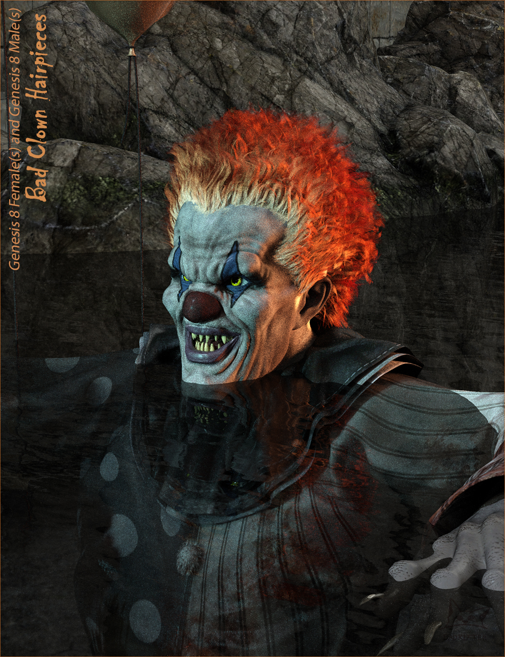 Bad Clown Hairpieces for Genesis 8 Male(s) and Female(s) by: BadKitteh Co, 3D Models by Daz 3D