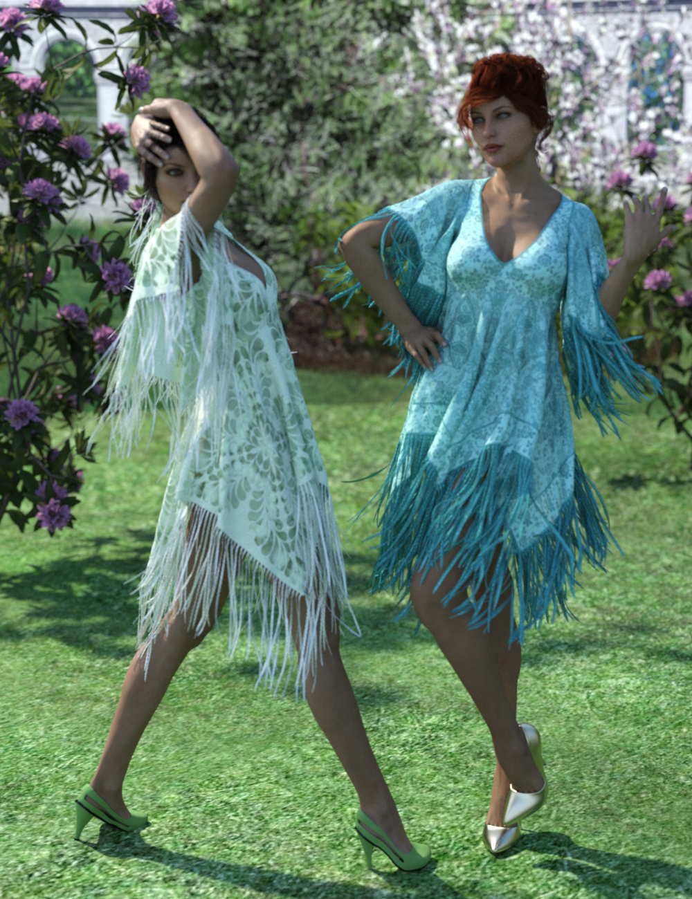 dForce Fringed Breezy Dress for Genesis 3 and 8 Female(s) by: Aave Nainen, 3D Models by Daz 3D