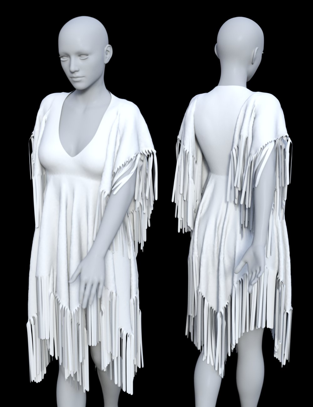 dForce Fringed Breezy Dress for Genesis 3 and 8 Female(s) by: Aave Nainen, 3D Models by Daz 3D