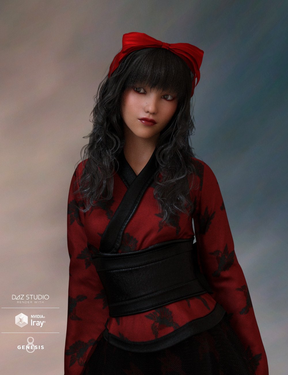 Ayako Hair & Bow for Genesis 8 Female(s) by: goldtassel, 3D Models by Daz 3D