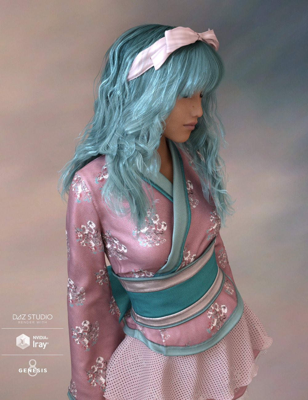 Ayako Hair & Bow for Genesis 8 Female(s) by: goldtassel, 3D Models by Daz 3D