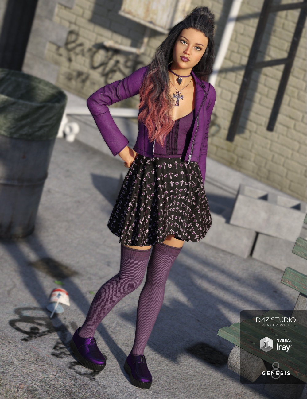 Pastel Goth Outfit for Genesis 8 Female(s) by: Nikisatez, 3D Models by Daz 3D