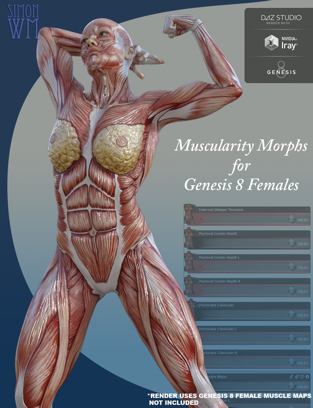 Muscularity Morphs for Genesis 8 Female(s) by: SimonWM, 3D Models by Daz 3D