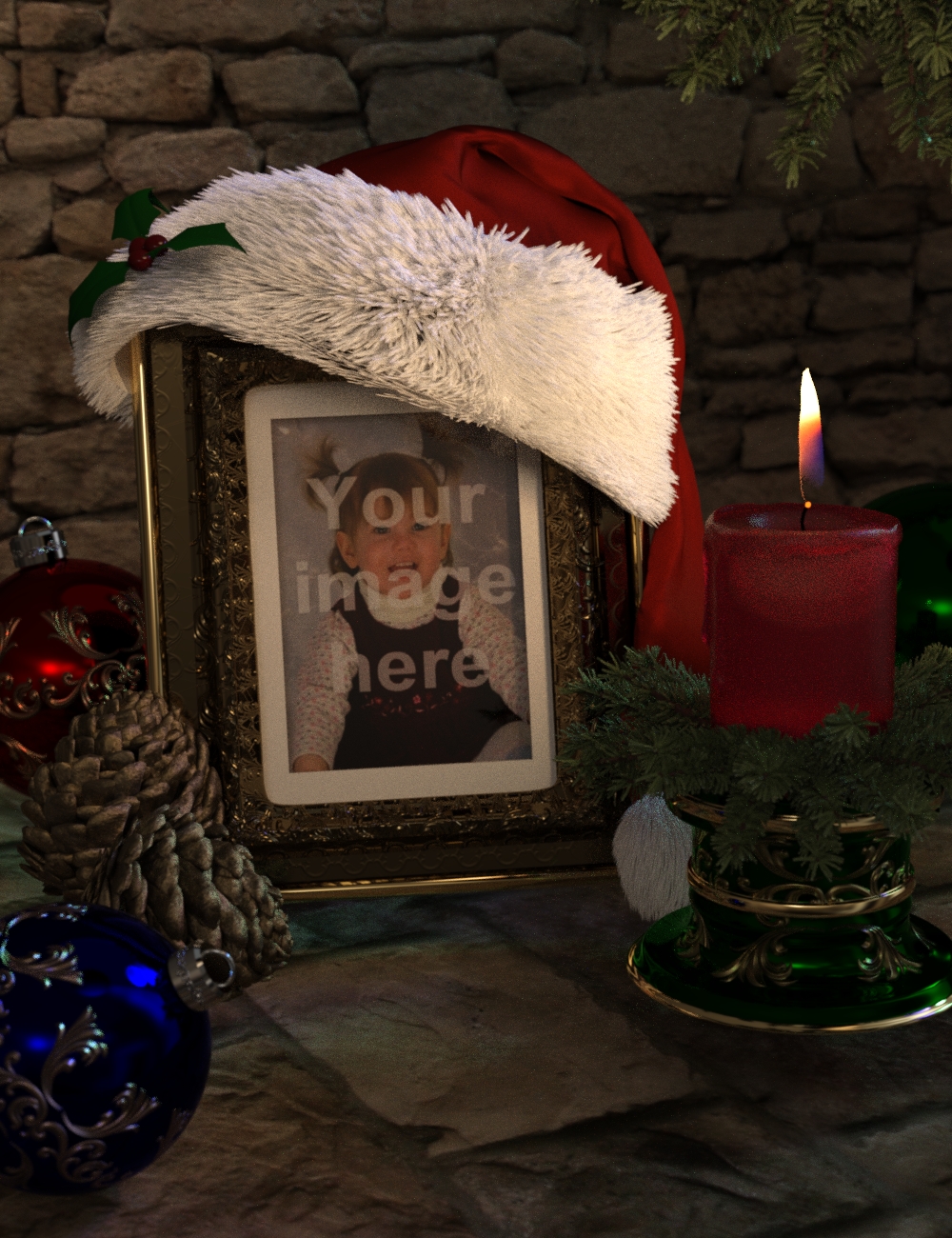 Christmas Frame and Candle Set by: Neftis3D, 3D Models by Daz 3D