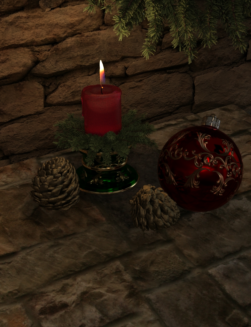 Christmas Frame and Candle Set by: Neftis3D, 3D Models by Daz 3D