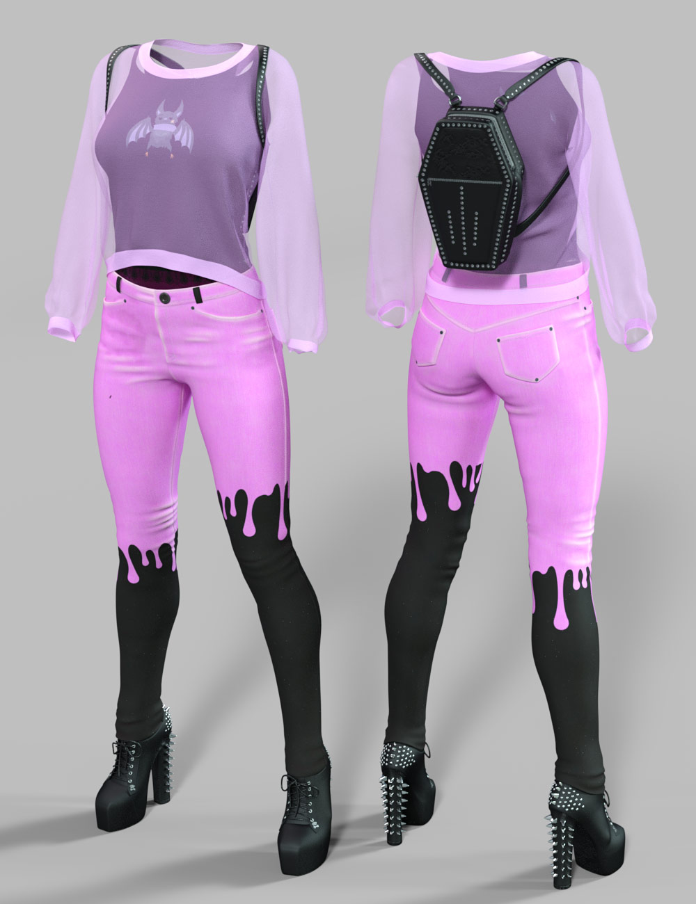dForce Misty Pastel Goth Outfit Textures by: Moonscape GraphicsSade, 3D Models by Daz 3D