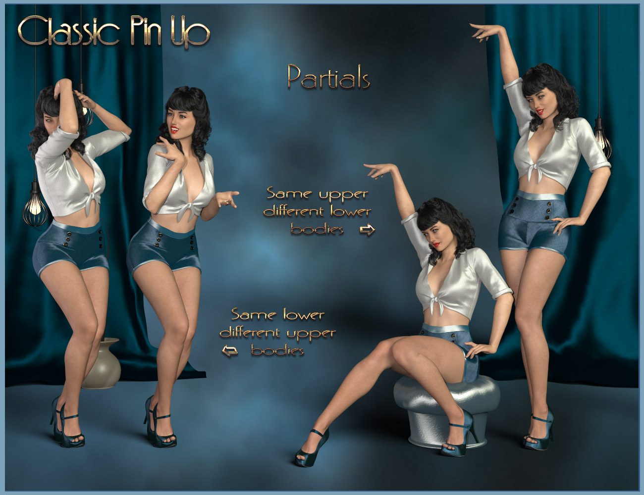 Classic Pin Up - Poses for Genesis 3 and 8 Female(s) by: ilona, 3D Models by Daz 3D