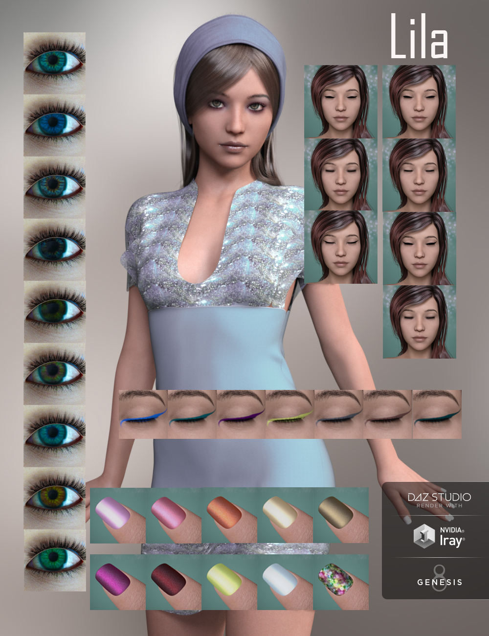 Lila for Genesis 3 and Genesis 8 Female Lila for Genesis 3 and Genesis 8 Female by: AnainAkasha, 3D Models by Daz 3D