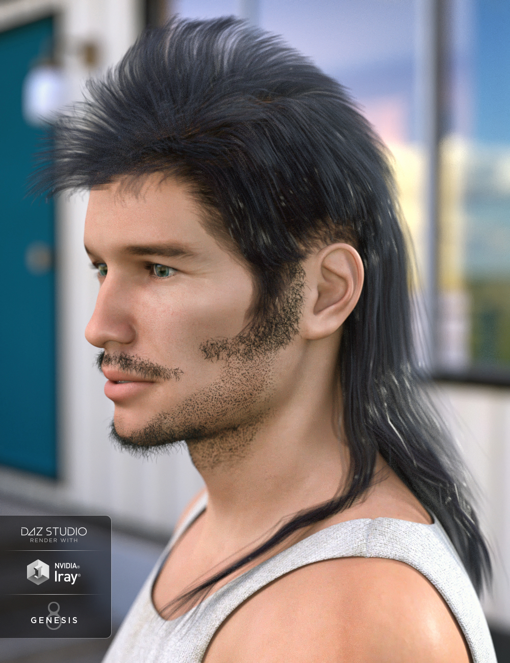 Bubba Mullet Hair for Genesis 3 and 8 Male(s) by: 3DCelebrity, 3D Models by Daz 3D