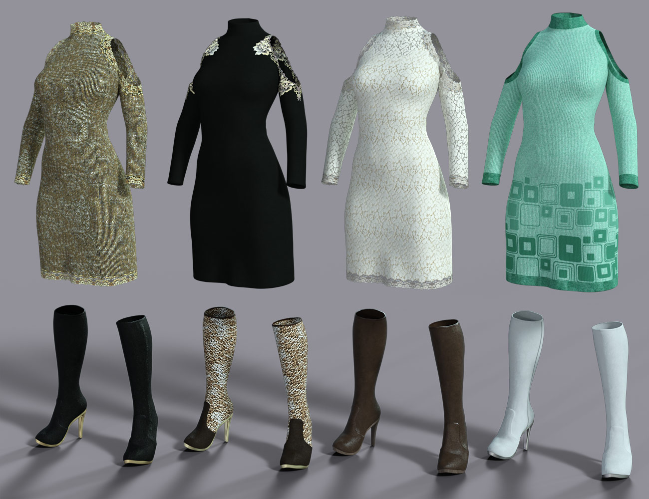 Open Shoulder Dress Textures by: Shox-Design, 3D Models by Daz 3D