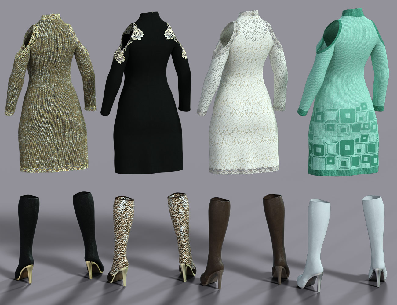 Open Shoulder Dress Textures by: Shox-Design, 3D Models by Daz 3D