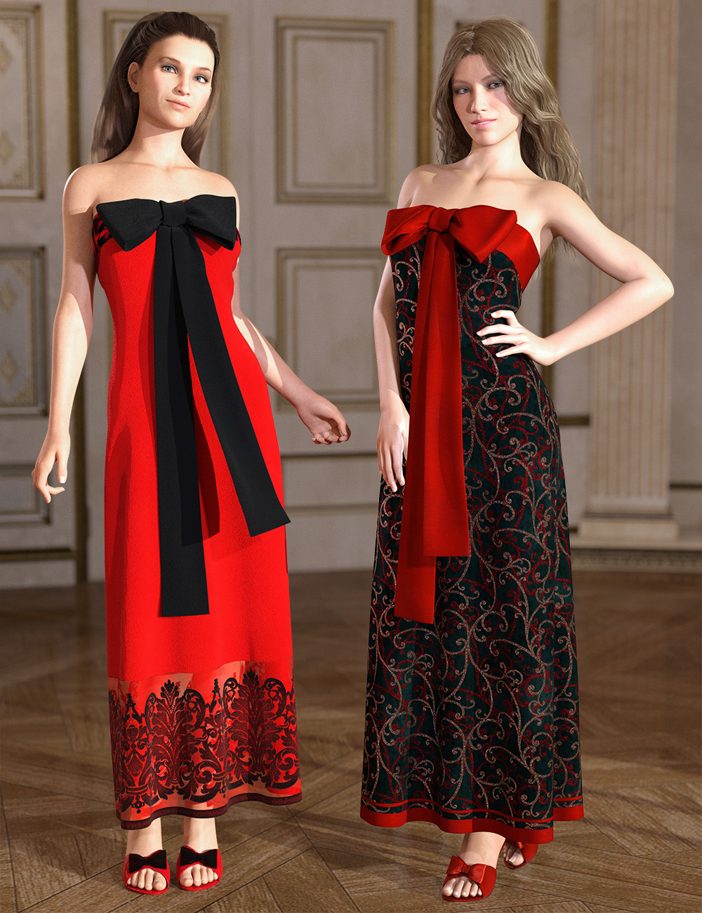 dForce Bow Dress Texture Add-On by: esha, 3D Models by Daz 3D