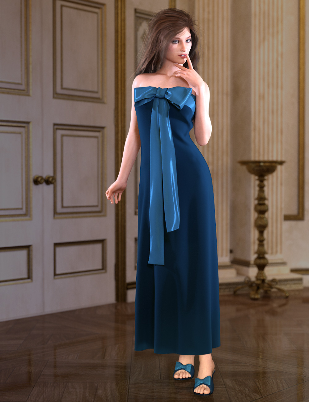 dForce Bow Dress for Genesis 8 Female(s) by: esha, 3D Models by Daz 3D