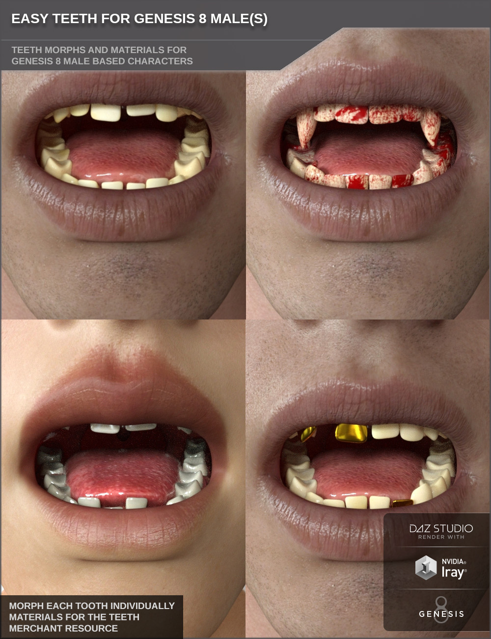 Easy Teeth for Genesis 8 Male(s) and Merchant Resource by: SF-Design, 3D Models by Daz 3D