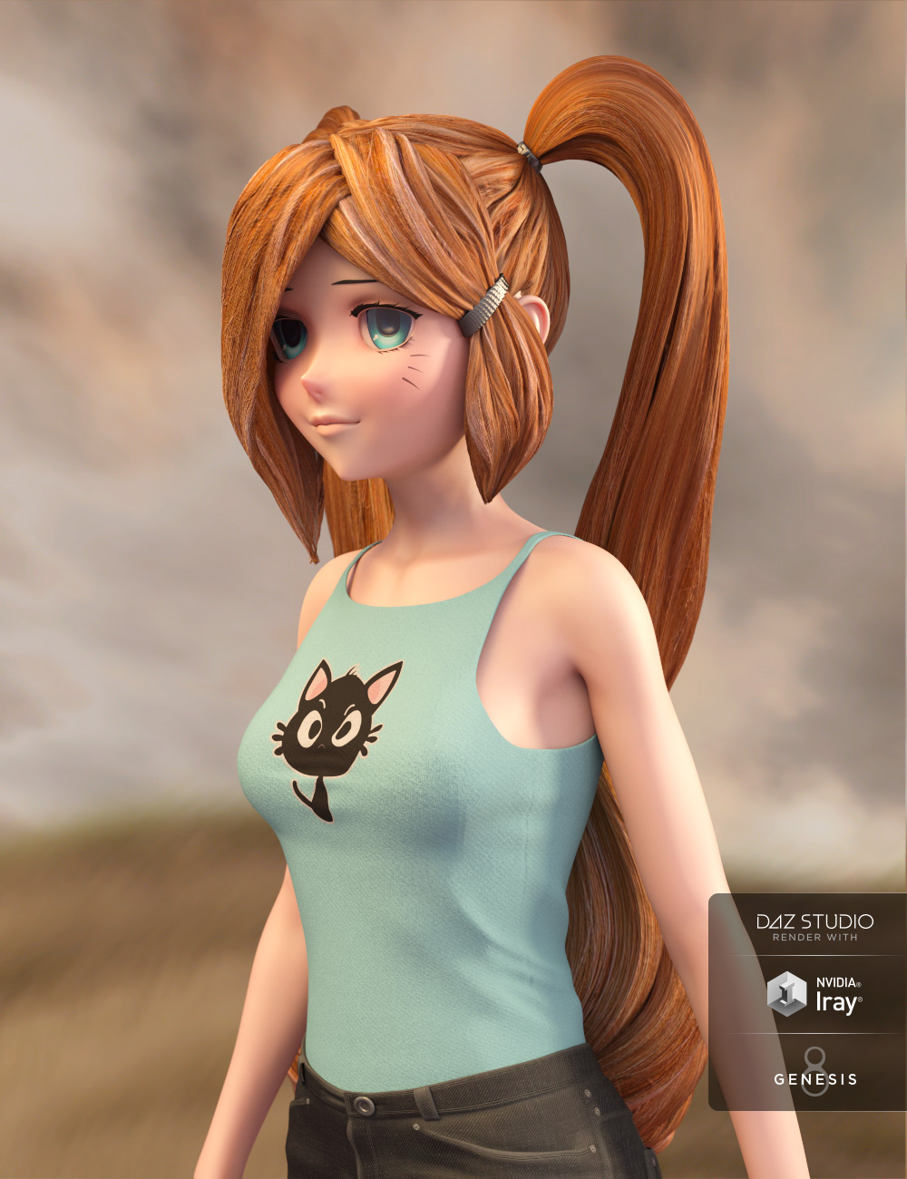 Long Pigtail Anime Hair for Genesis 3 and 8 Female(s)