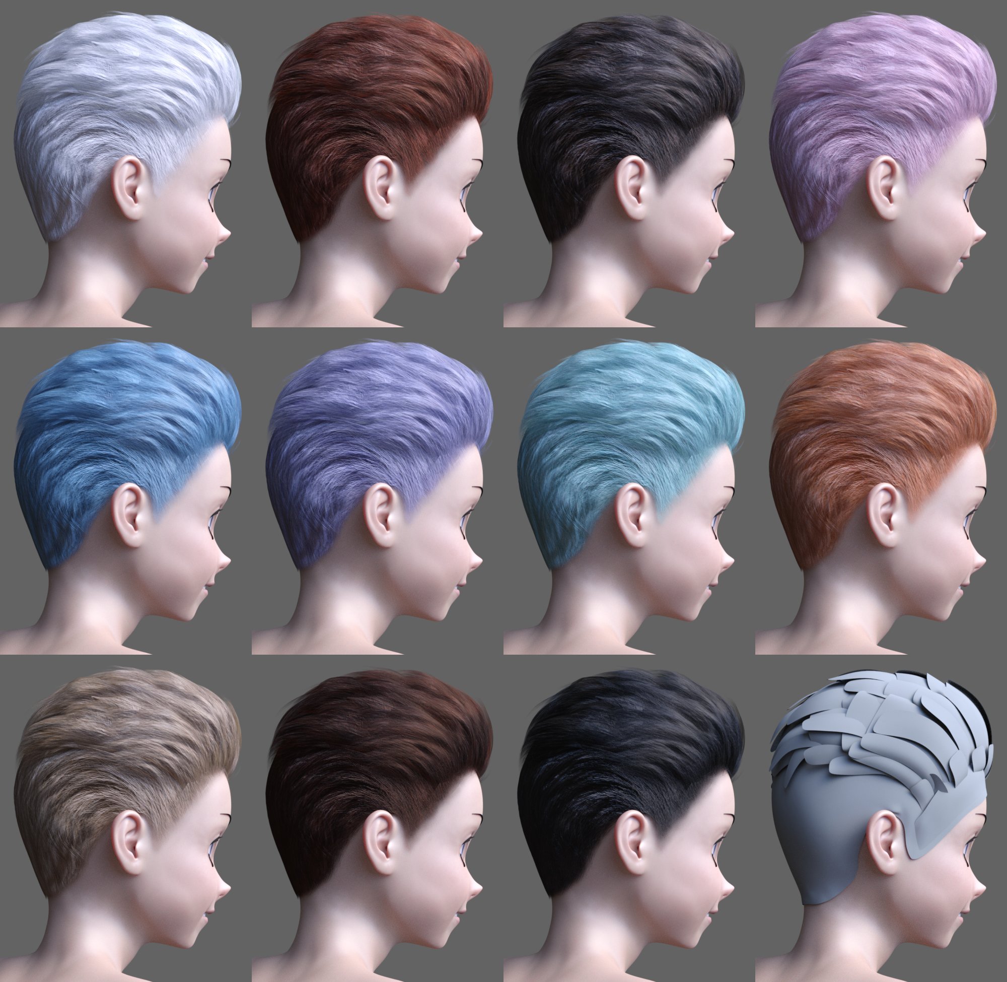 Short Anime Hair for Genesis 3 and 8 Male(s) by: Lady Littlefox, 3D Models by Daz 3D