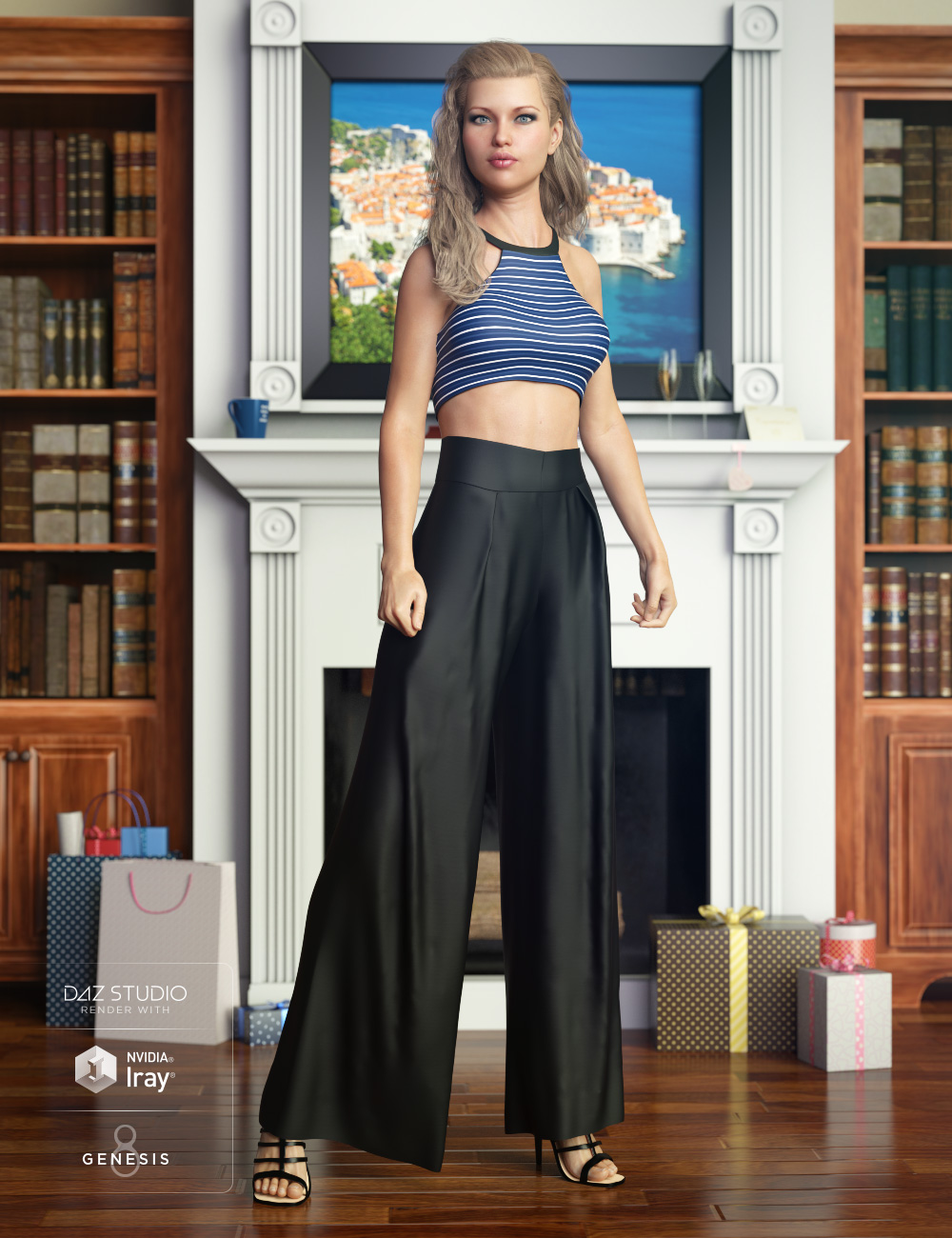 dForce Palazzo Pants Outfit for Genesis 8 Female(s) by: Barbara BrundonMely3D, 3D Models by Daz 3D