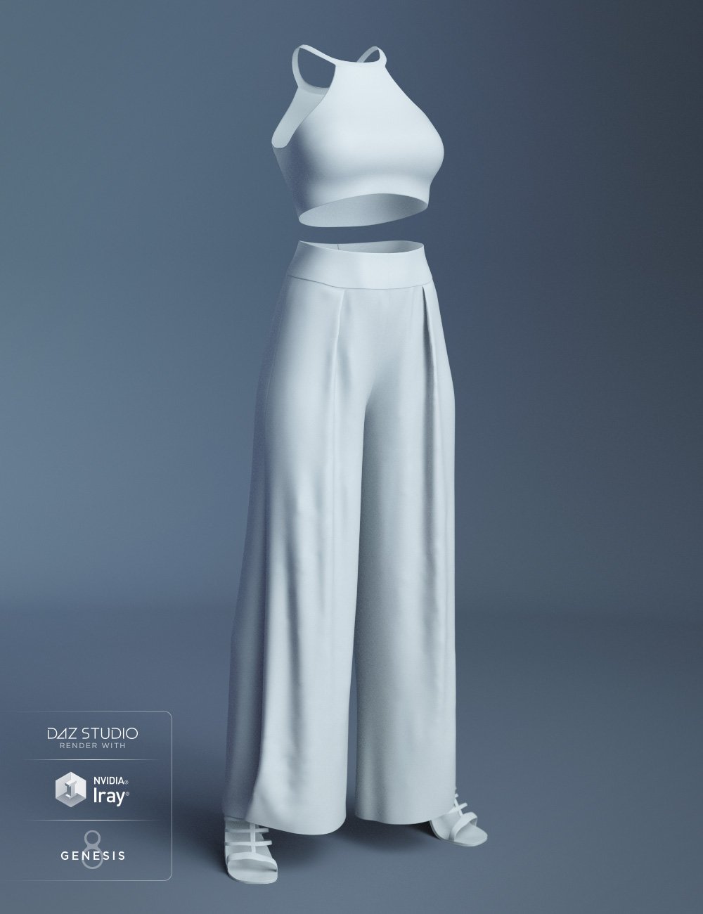dForce Palazzo Pants Outfit for Genesis 8 Female(s) by: Barbara BrundonMely3D, 3D Models by Daz 3D