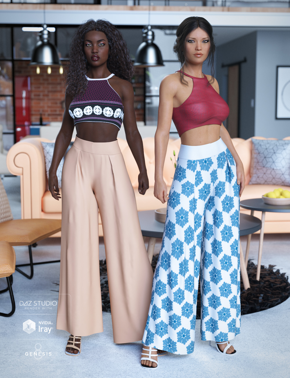 dForce Palazzo Pants Outfit Textures by: Mely3D, 3D Models by Daz 3D