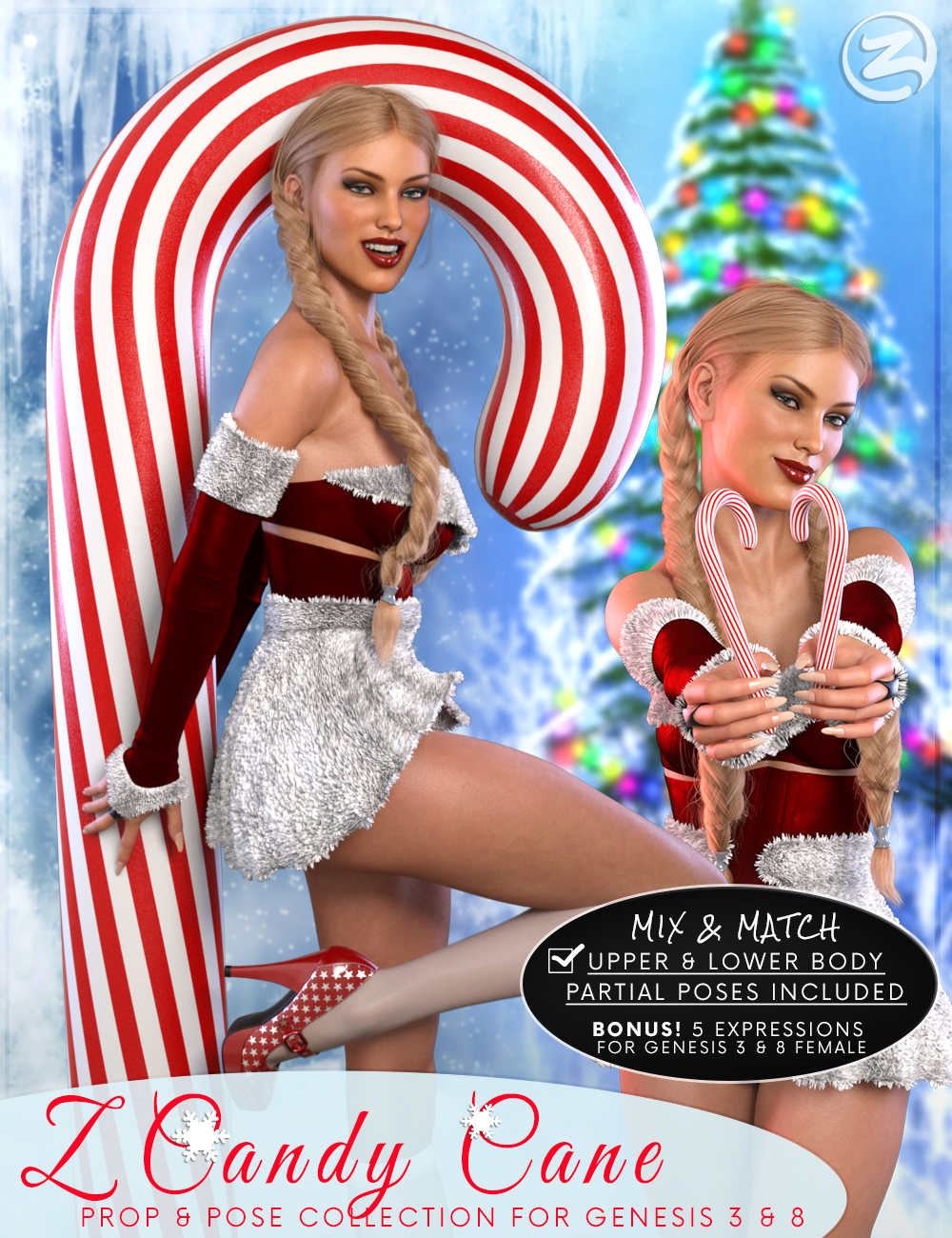 Z Candy Cane - Prop, Poses & Partials for Genesis 3 & 8 Female by: Zeddicuss, 3D Models by Daz 3D