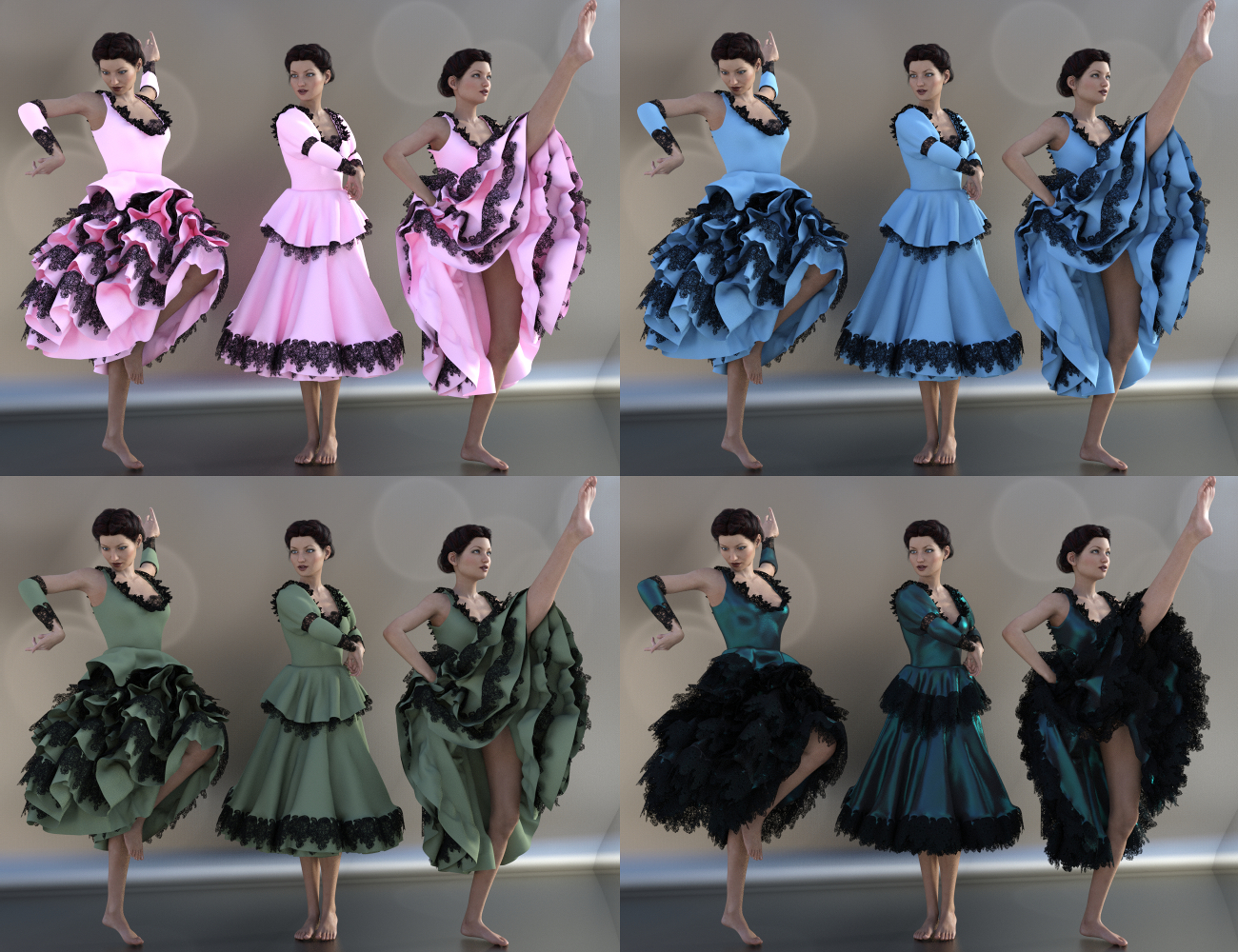 dForce Frolic Dress Set for Genesis 3 and 8 Female(s) by: Aave Nainen, 3D Models by Daz 3D