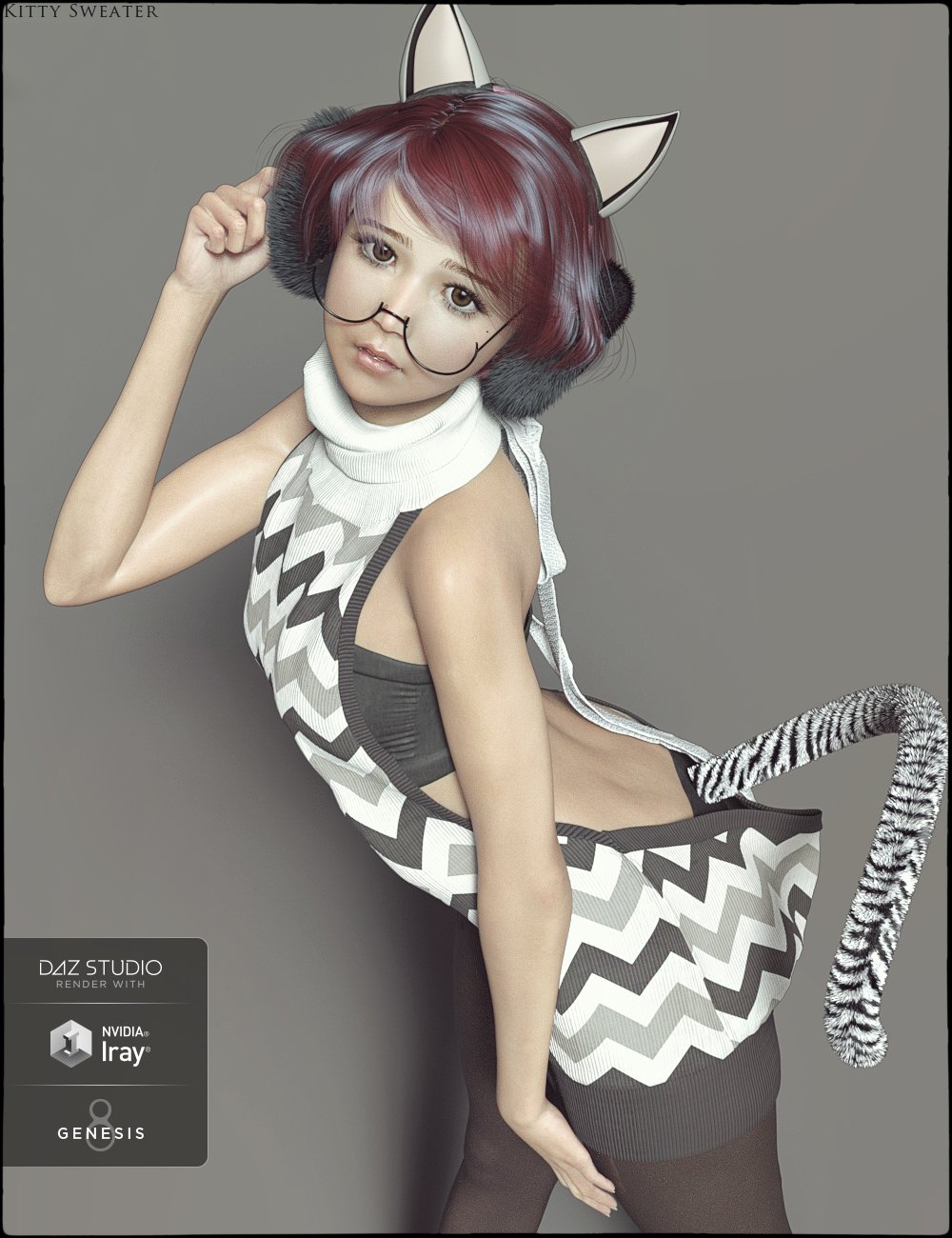 dForce Kitty Sweater for Genesis 8 Female(s) by: , 3D Models by Daz 3D