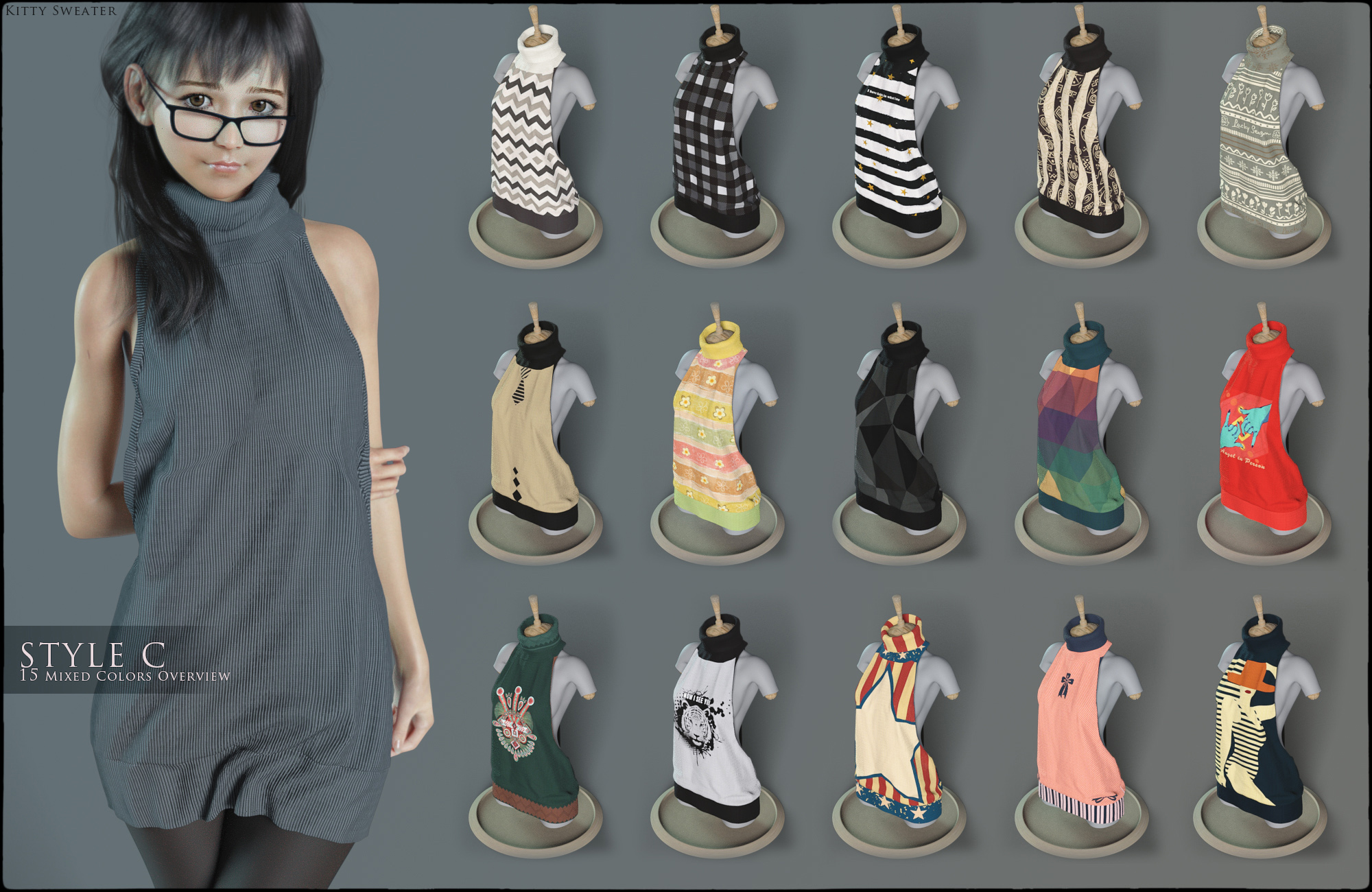 dForce Kitty Sweater for Genesis 8 Female(s) by: , 3D Models by Daz 3D