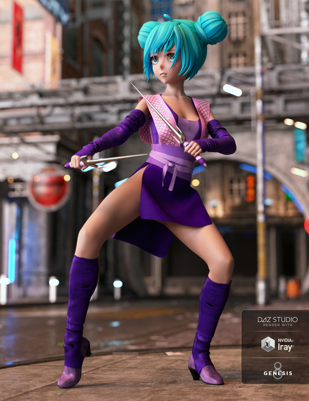 dForce Anime Ninja Outfit for Genesis 8 Female(s)