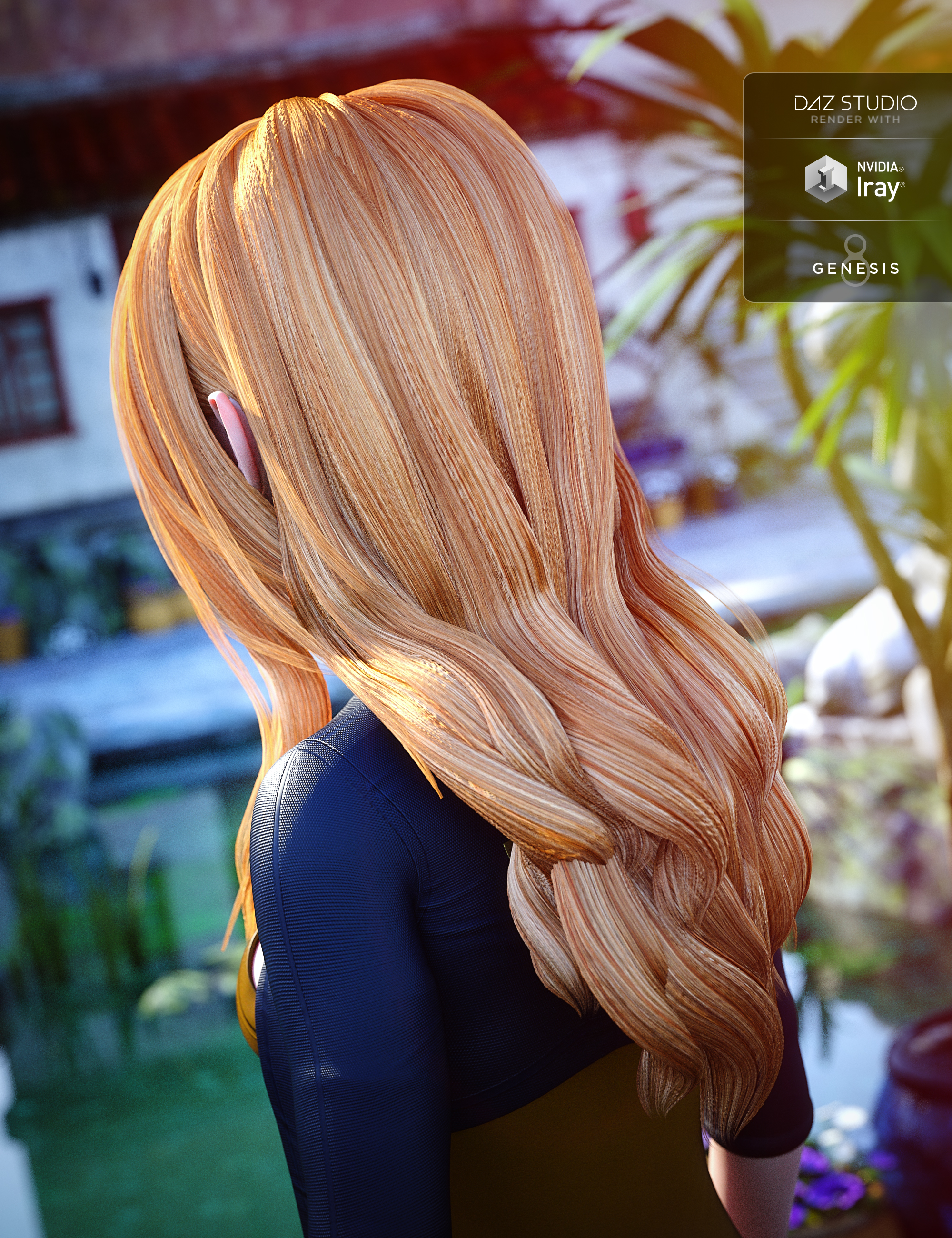Sakura Anime Long Hair for Genesis 3 and 8 Female(s) by: Lady Littlefox, 3D Models by Daz 3D