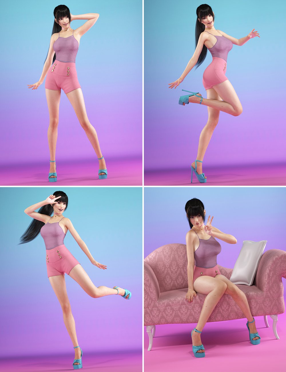 Adorable Kawaii Poses and Expressions for Genesis 8 Female(s) by: Val3dart, 3D Models by Daz 3D