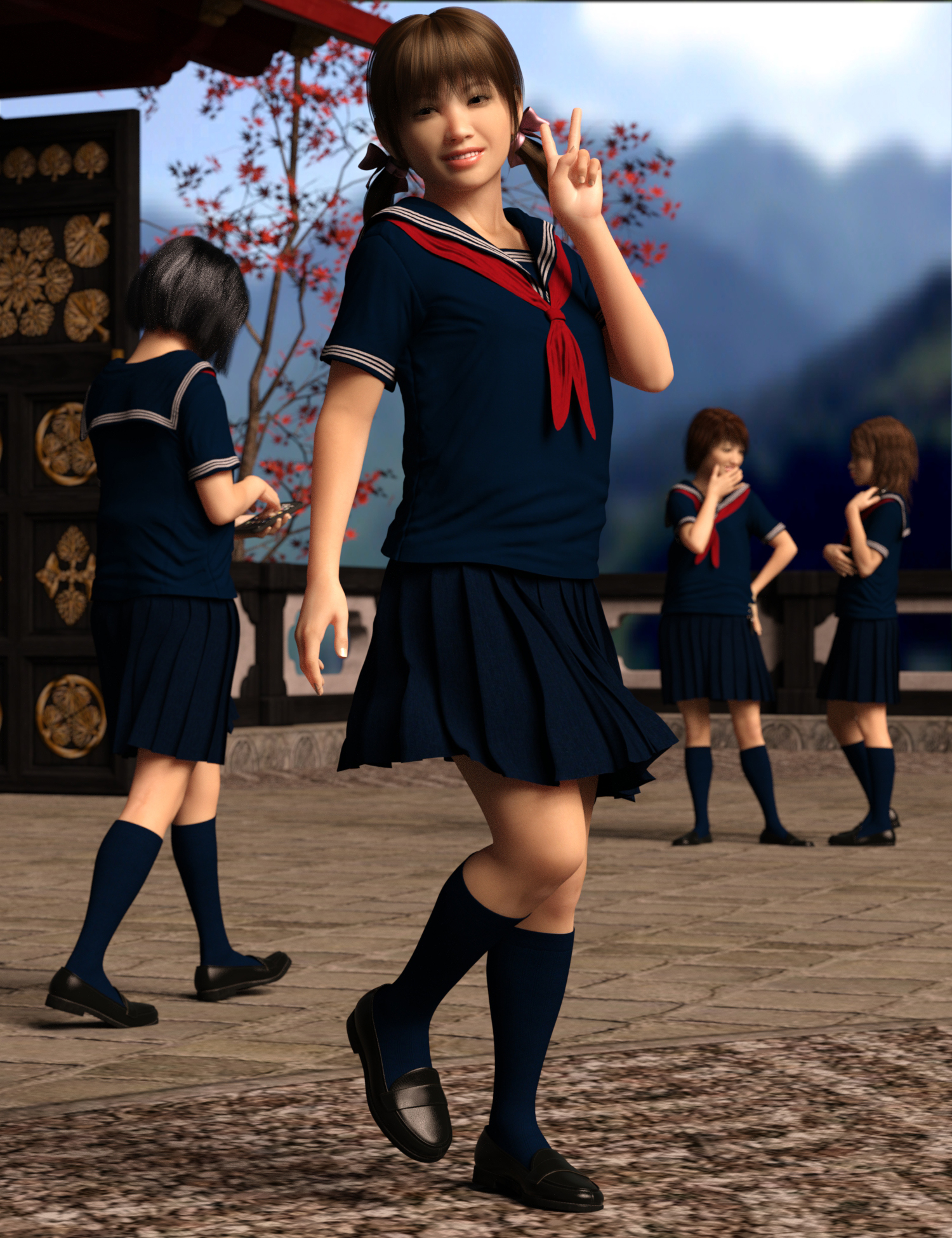 dForce Japanese Sailor Girl Outfit for Genesis 8 Female(s) by: Dogz, 3D Models by Daz 3D