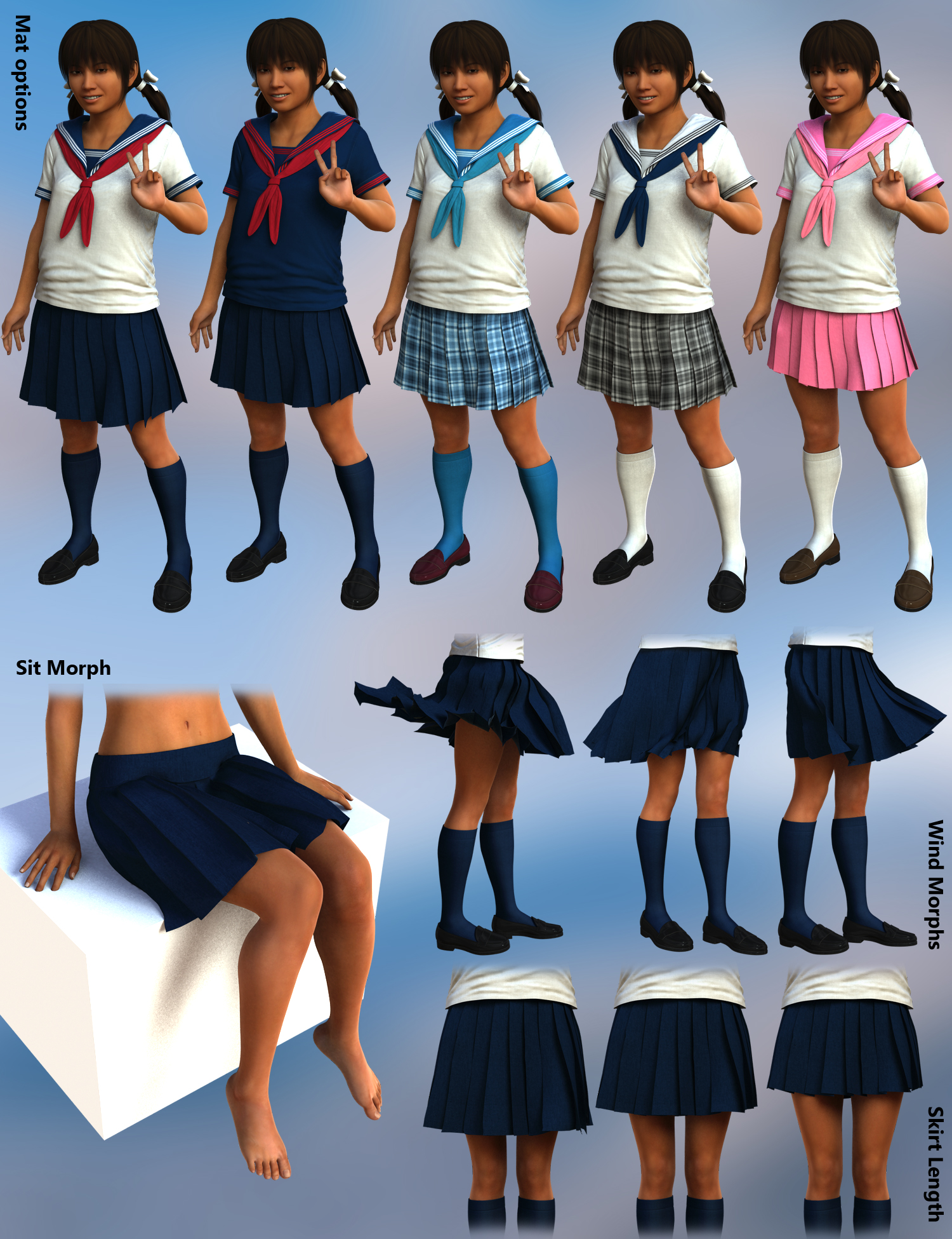 dForce Japanese Sailor Girl Outfit for Genesis 8 Female(s) by: Dogz, 3D Models by Daz 3D
