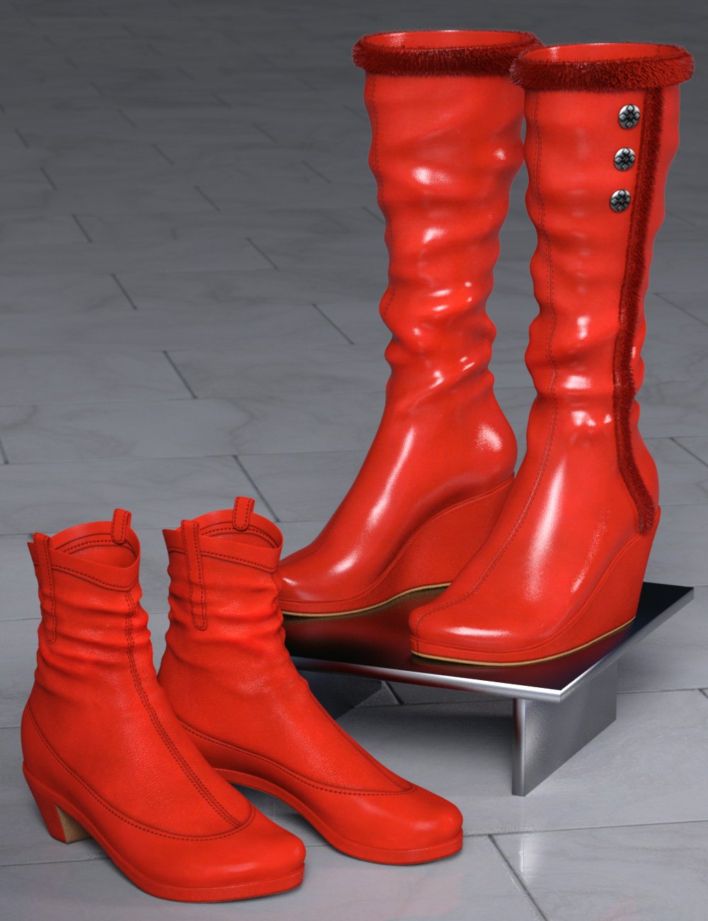 Patchwork Shoes: Boots 3 and 4 for Genesis 3 and 8 Female(s) by: esha, 3D Models by Daz 3D