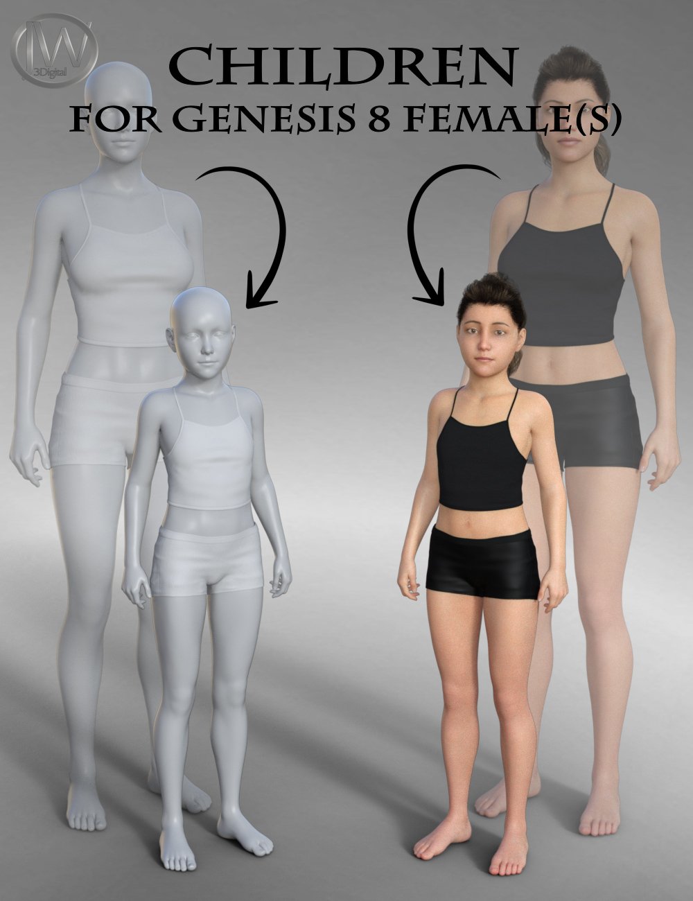 Body Shapes: Children for Genesis 8 Female by: JWolf, 3D Models by Daz 3D
