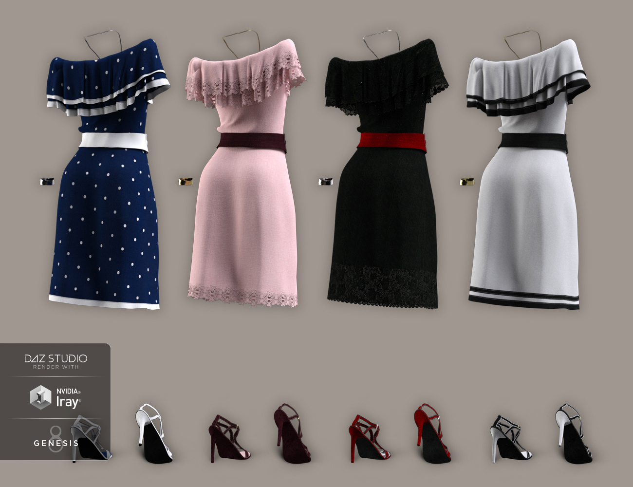 dForce Off The Shoulder Dress Textures by: DirtyFairy, 3D Models by Daz 3D