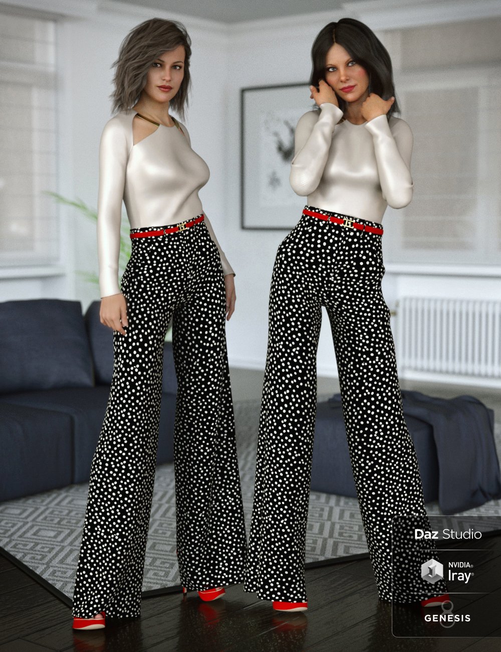 dForce Wide Leg Pants Outfit for Genesis 8 Female(s) by: Anna BenjaminNikisatez, 3D Models by Daz 3D