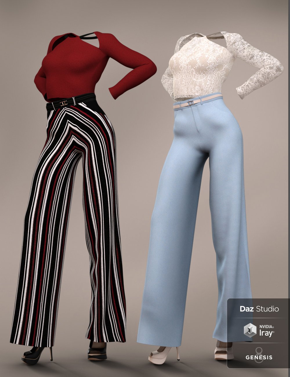 dForce Wide Leg Pants Outfit Textures by: Anna Benjamin, 3D Models by Daz 3D