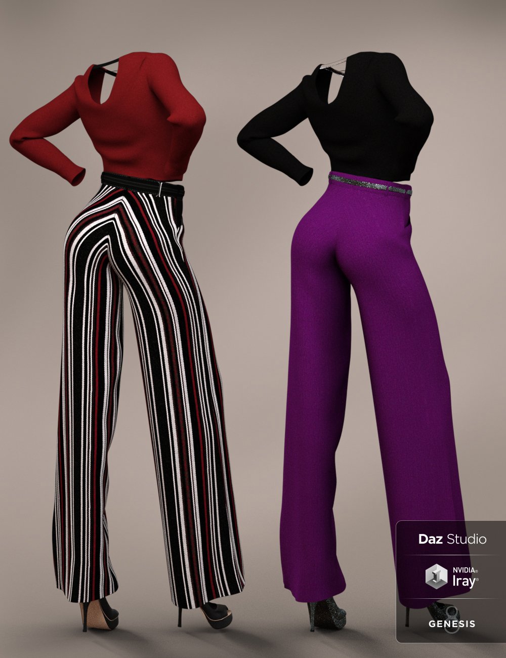 dForce Wide Leg Pants Outfit Textures by: Anna Benjamin, 3D Models by Daz 3D