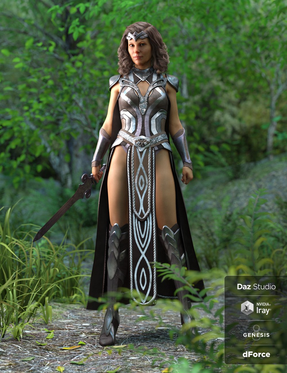 dForce Warrior Queen Outfit for Genesis 8 Female(s) by: Nikisatez, 3D Models by Daz 3D