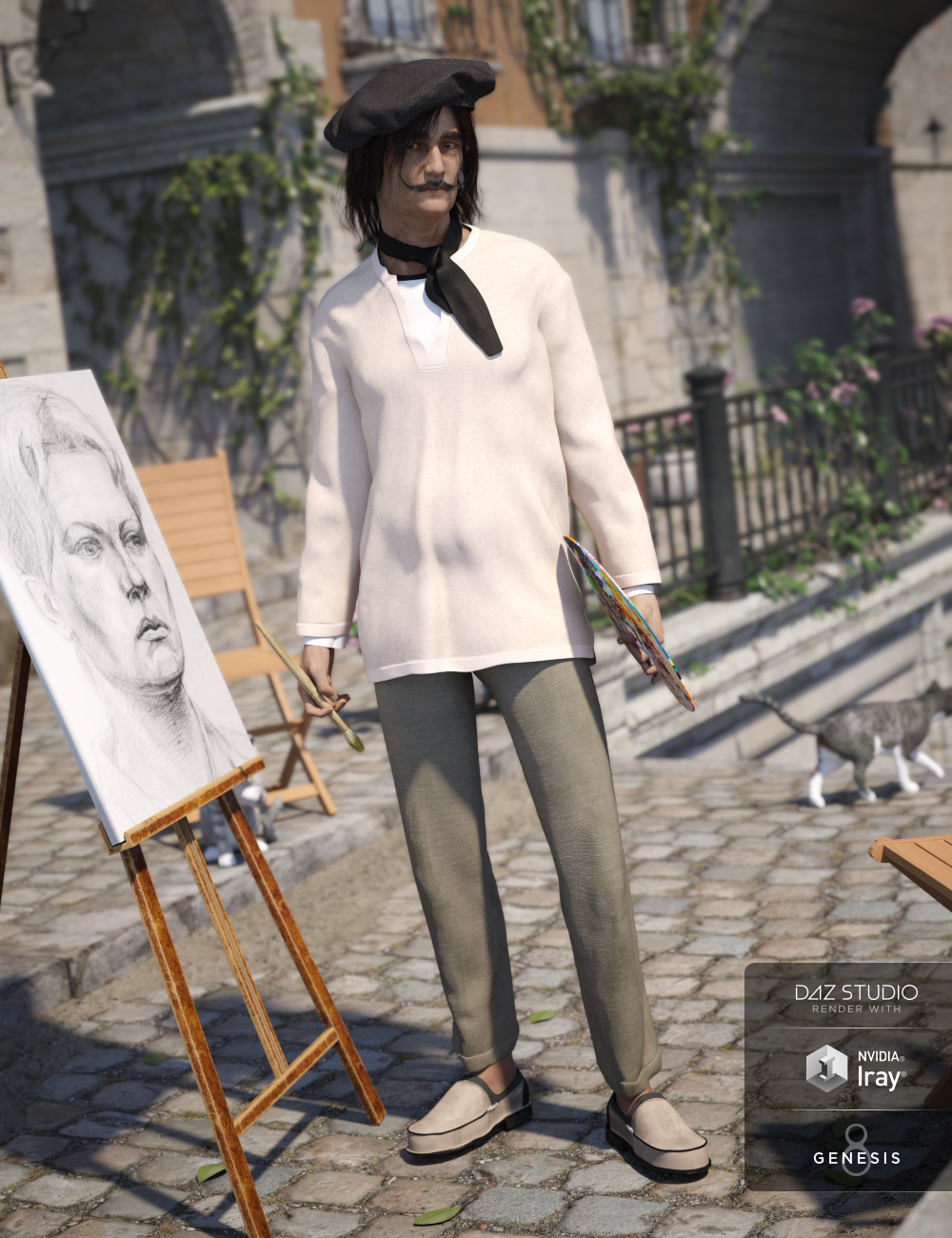 dForce French Painter Outfit for Genesis 8 Male(s)